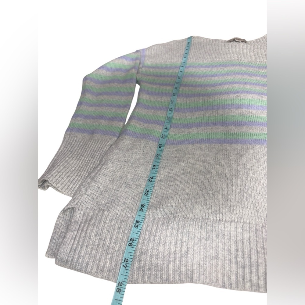 Ann Taylor LOFT Tunic Sweater Sz M Gray Aqua Blue Stripe Wool Blend Boat Neck - Picture 8 of 9